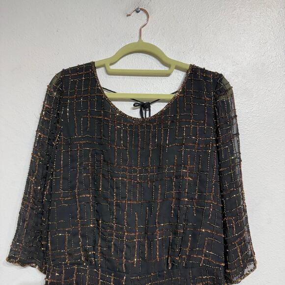 Raga Black Beaded Midnight Kiss Open Back Romper Sz M - Picture 3 of 11